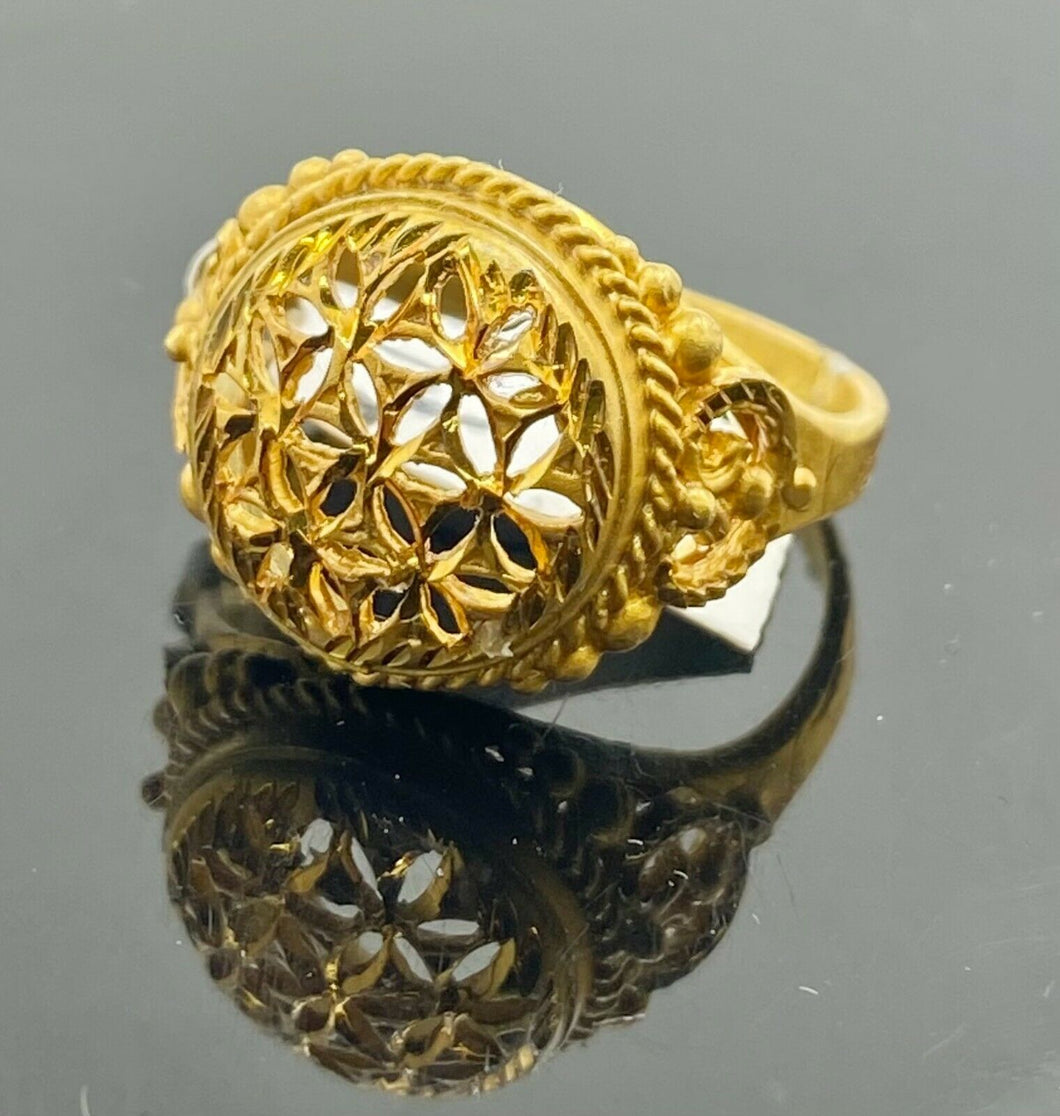 22k Ring Solid Gold ELEGANT Filigree Floral Men Traditional Band r2302 - Royal Dubai Jewellers