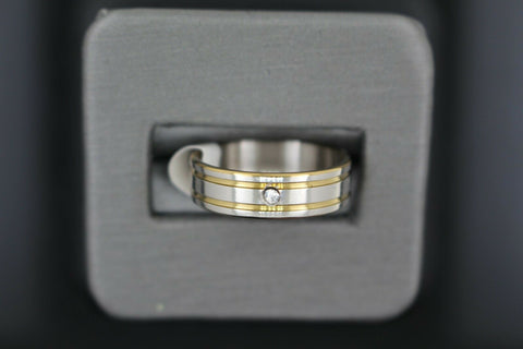 18k Solid Gold Elegant Ladies Modern Zirconia Shiny Finish Band Ring R9169m - Royal Dubai Jewellers