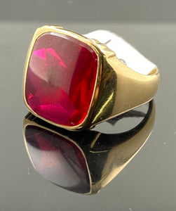 10k Solid Gold Simple Men Signet Pink Stone Ring r3581 - Royal Dubai Jewellers