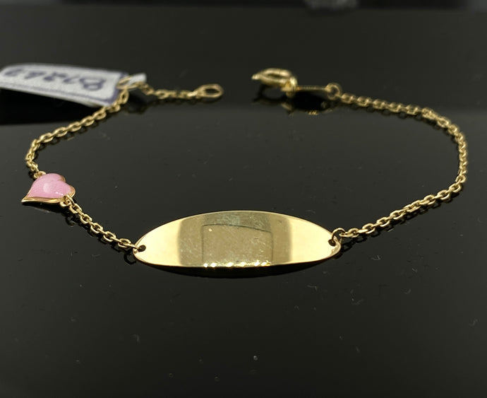 10K Solid Gold Bracelet With Pink Heart B7267 - Royal Dubai Jewellers