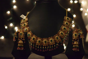 22k Necklace Set Solid Gold Ladies Classic Multi Color Stone Design LS116 - Royal Dubai Jewellers
