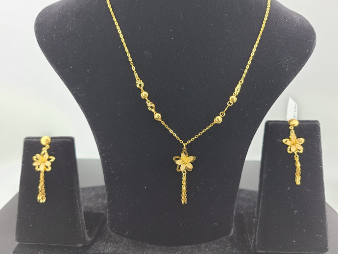 22K Solid Gold Floral Necklace Set LS 1291 - Royal Dubai Jewellers