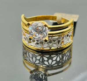 22k Ring Solid Gold Ladies Jewelry Solitaire With Geometric Design R2092zz - Royal Dubai Jewellers