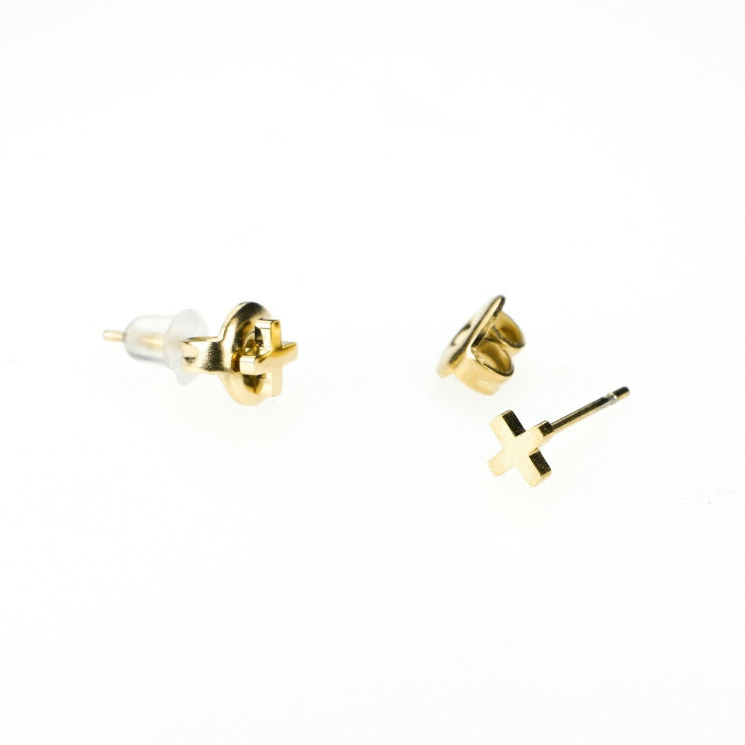 Solid Gold Ladies Jewelry Modern Simple Cross Shape Studs Design SE9 - Royal Dubai Jewellers