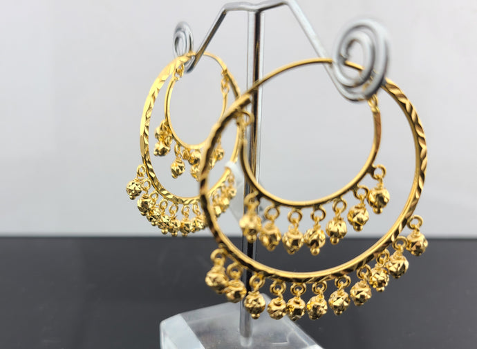 22K Solid Gold Double Ring Hoops With Beads E20981 - Royal Dubai Jewellers