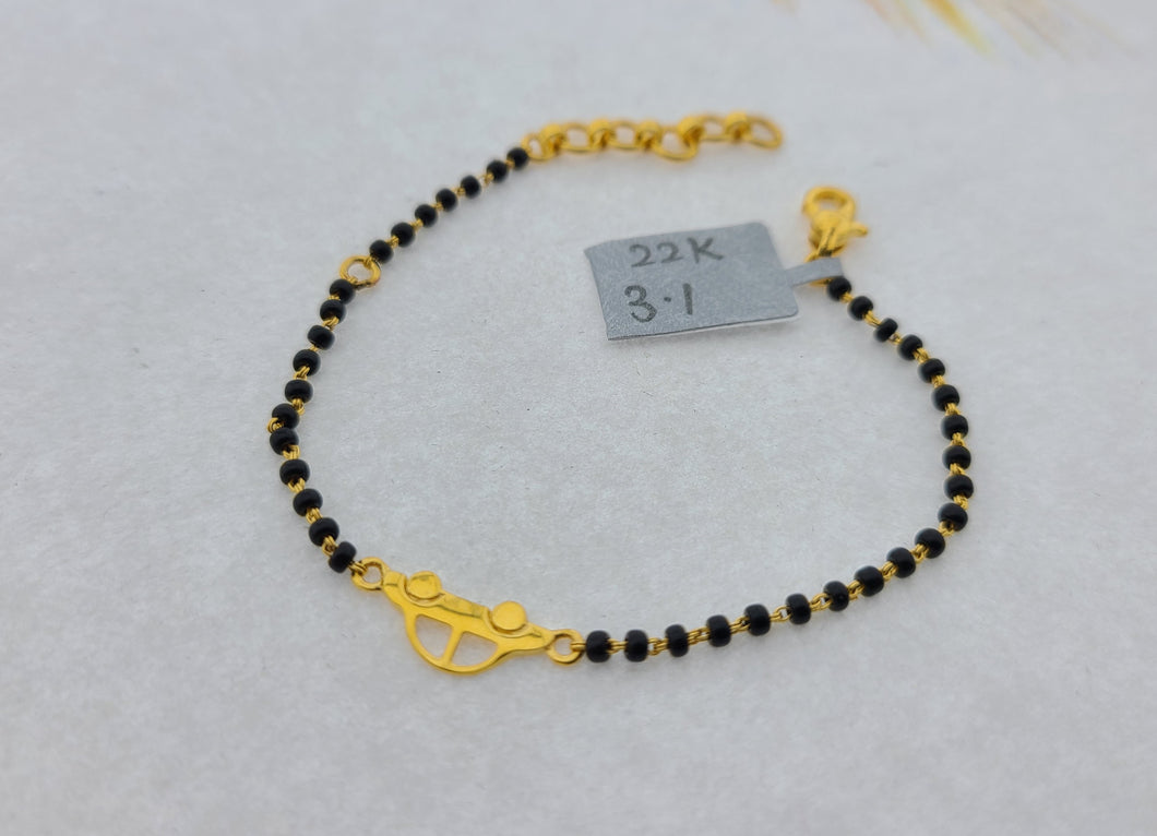 22k Solid Gold Car Black Bead Baby Bracelet CB3034 - Royal Dubai Jewellers