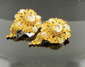 22k Earrings Solid Gold Ladies Enamel Floral design With French Hooks E7058 - Royal Dubai Jewellers