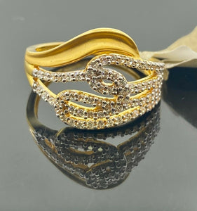 22k Ring Solid Gold Ladies Jeweler Interloping Stone Encrusted Design R2238 - Royal Dubai Jewellers