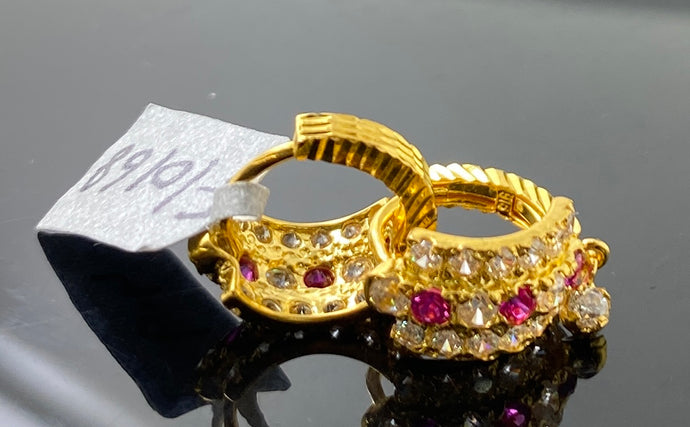 22k Solid Gold Ladies Designer Zircon Ruby Stone Clip-ons Earrings E10168 - Royal Dubai Jewellers