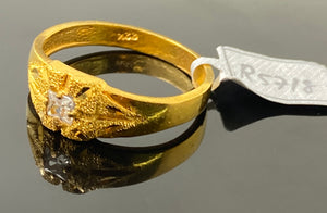 22k Solid Gold Men's Designer Diamond Cut Modern Zircon Ring R5718 - Royal Dubai Jewellers