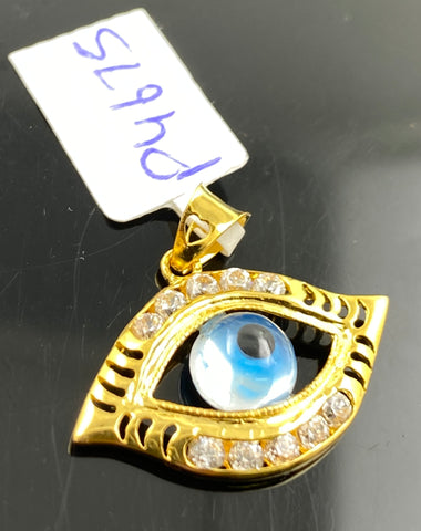 22K Solid Gold Zircon Evil Eye Pendant P4675z - Royal Dubai Jewellers