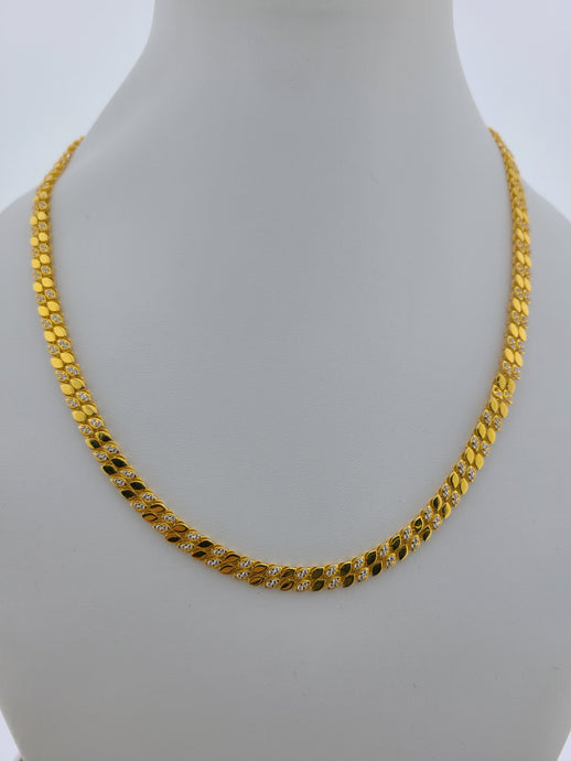 21K Solid Gold Zircon Flat Chain C4305 - Royal Dubai Jewellers