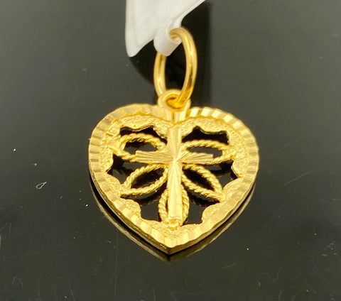 22k Pendant Solid Gold Religious Heart Shape Christianity floral DesignP3285 - Royal Dubai Jewellers