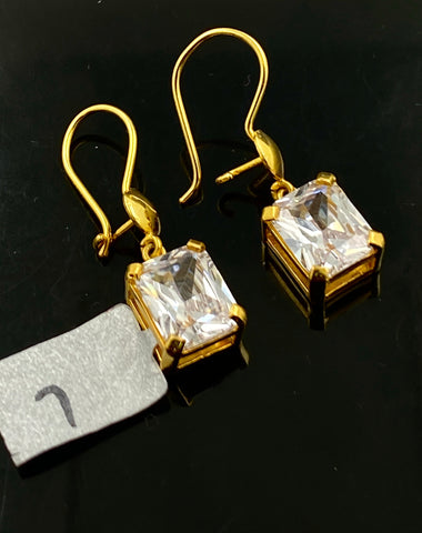 22k Solid Gold Ladies Designer Zircon Square Charm long French Hook Earrings E9819 - Royal Dubai Jewellers