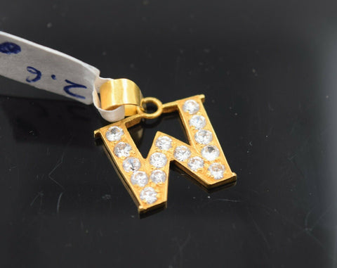22k Pendant Solid Gold Simple W Shape Letter W With Stones Design P330z - Royal Dubai Jewellers