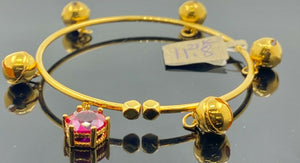 21k Bangle Solid Gold Simple Children Adjustable Bell Charms Design CB1152 - Royal Dubai Jewellers