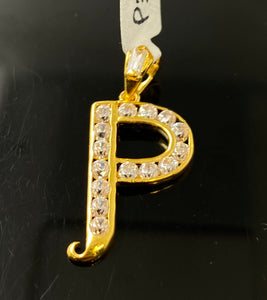 22k Solid Gold Pendant Initial P with Signity Stones P3557 - Royal Dubai Jewellers