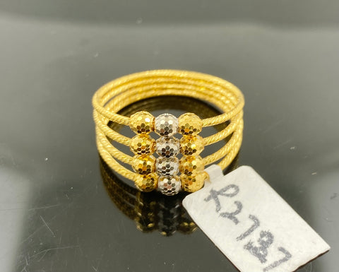 22k Ring Solid Gold Ladies Two tone Beads inserted in Four wire Design R2727 - Royal Dubai Jewellers
