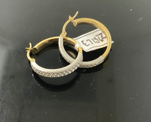 10k Solid Gold Ladies Designer Zircon Modern Hoop Earrings E7196z - Royal Dubai Jewellers