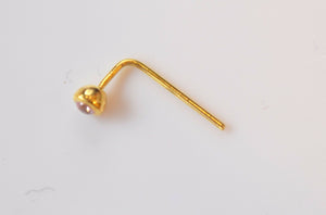 Authentic 18K Yellow Gold L-Shaped Nose Pin Stud Round-Cut-Diamond VS2 n38 - Royal Dubai Jewellers