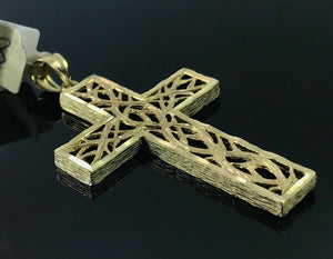 10k Pendant Solid Gold Simple Christian Cross With Pattern Insert Design P944 - Royal Dubai Jewellers