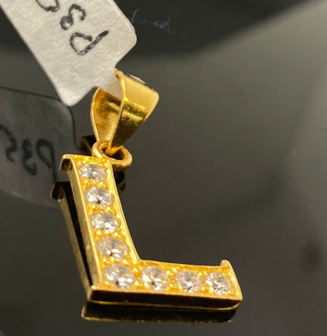 22k Pendant Solid Gold Initial L with Signity Stones P3566 - Royal Dubai Jewellers