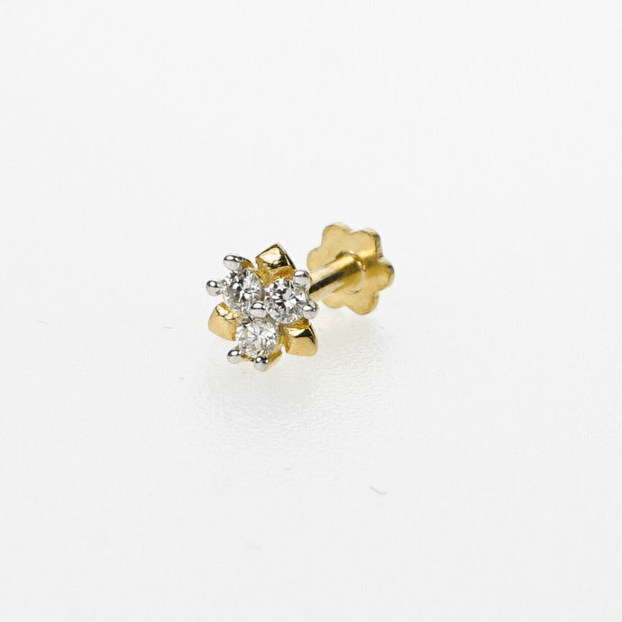 18k Stunning Modern Diamond Solid Gold Nose pin Unique Design Comfort Fit NP48 - Royal Dubai Jewellers