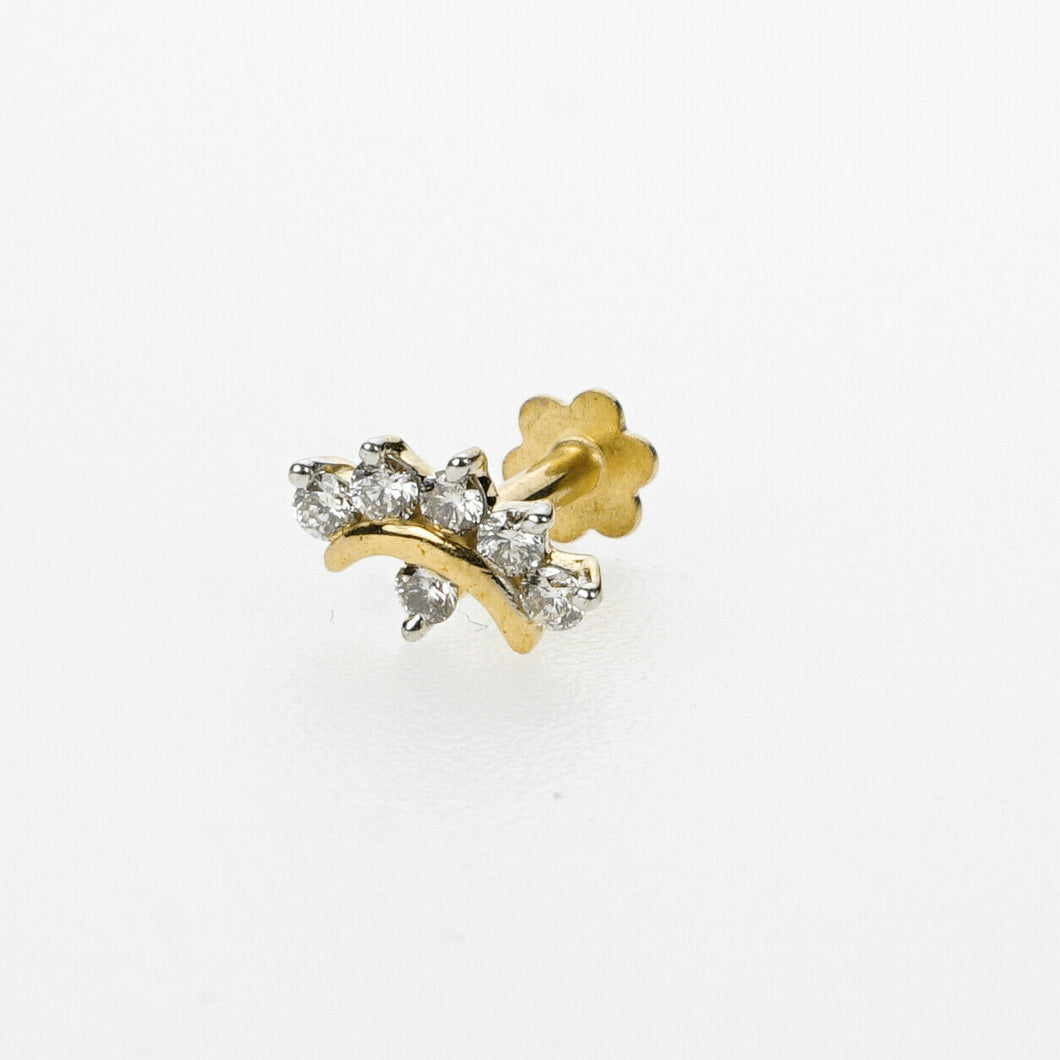 18k Stunning Modern Diamond Solid Gold Nose pin Unique Design Comfort Fit NP36 - Royal Dubai Jewellers