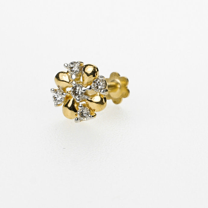 18k Stunning Modern Diamond Solid Gold Nose pin Unique Design Comfort Fit NP84 - Royal Dubai Jewellers