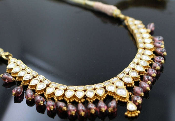 22k 22ct Solid Gold Elegant Traditional Kundan Set Necklace with STONE KS116 | Royal Dubai Jewellers