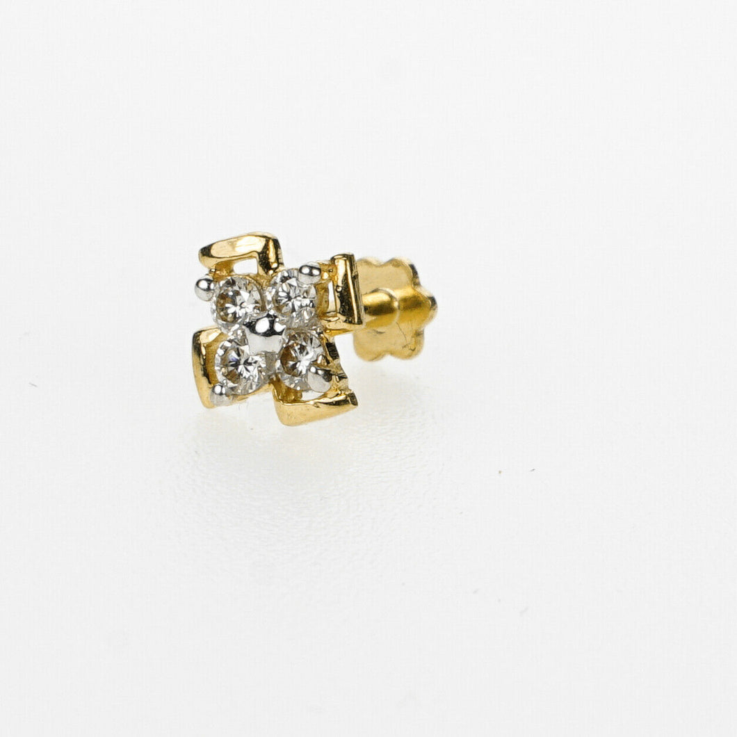 18k Stunning Modern Diamond Solid Gold Nose pin Unique Design Comfort Fit NP89 - Royal Dubai Jewellers
