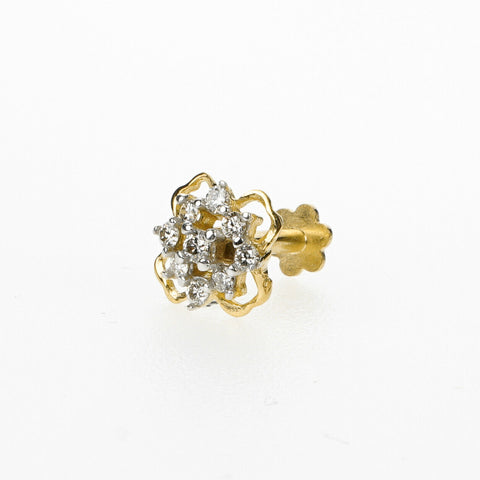 18k Stunning Modern Diamond Solid Gold Nose pin Unique Design Comfort Fit NP17 - Royal Dubai Jewellers