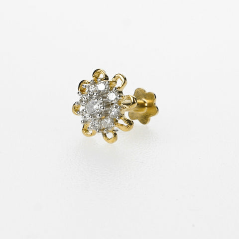 18k Stunning Modern Diamond Solid Gold Nose pin Unique Design Comfort Fit NP66 - Royal Dubai Jewellers