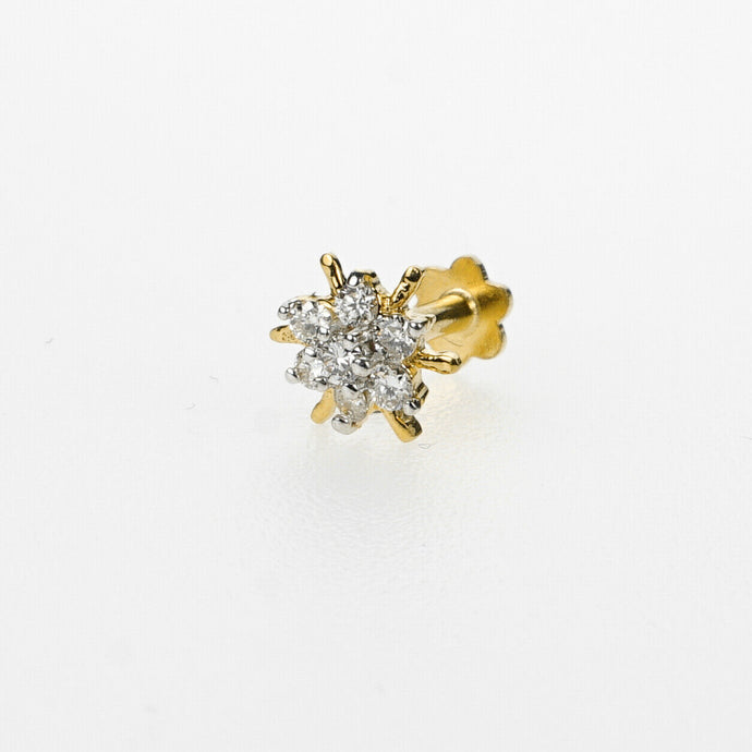 18k Stunning Modern Diamond Solid Gold Nose pin Unique Design Comfort Fit NP33 - Royal Dubai Jewellers