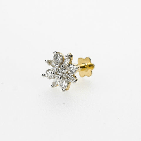 18k Stunning Modern Diamond Solid Gold Nose pin Unique Design Comfort Fit NP96 - Royal Dubai Jewellers