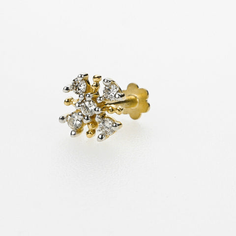18k Stunning Modern Diamond Solid Gold Nose pin Unique Design Comfort Fit NP73 - Royal Dubai Jewellers