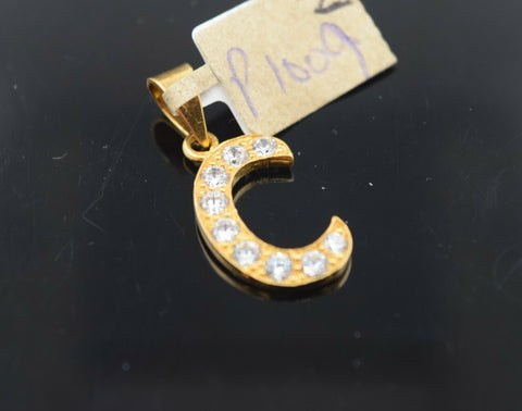 22k Pendant Solid Gold Simple C Shape Letter C With Stones Design P1009z - Royal Dubai Jewellers