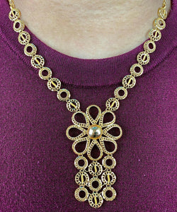 22k Necklace Set Beautiful Solid Gold Ladies Filigree Floral Design LS1052 - Royal Dubai Jewellers