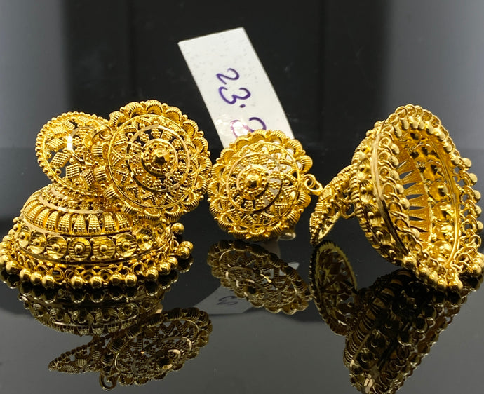 22K Solid Gold Traditional Jhumki Filigree Design E9106 - Royal Dubai Jewellers
