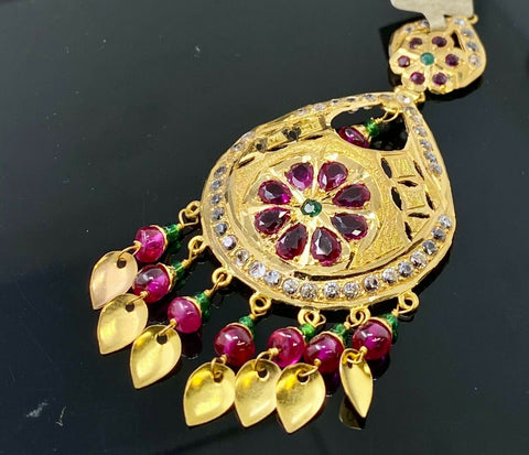 22k Tikka Solid Gold Ladies Jewelry Classic Design With Color Stones T62 - Royal Dubai Jewellers