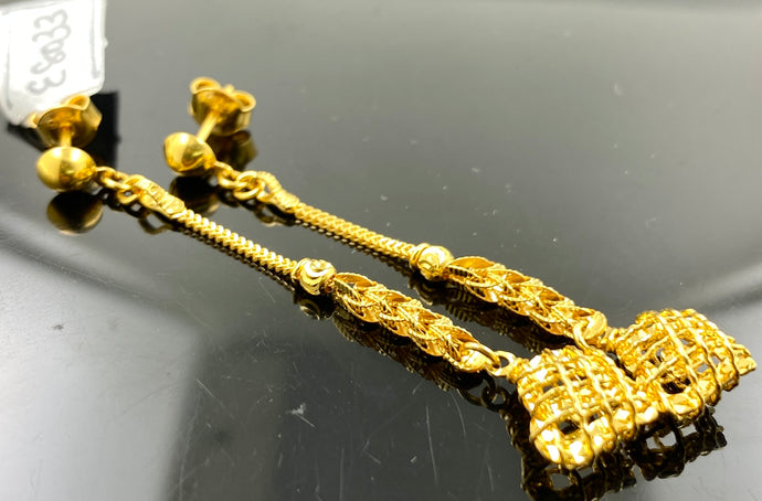 22K Solid Gold Long Heart Earrings E8033 - Royal Dubai Jewellers