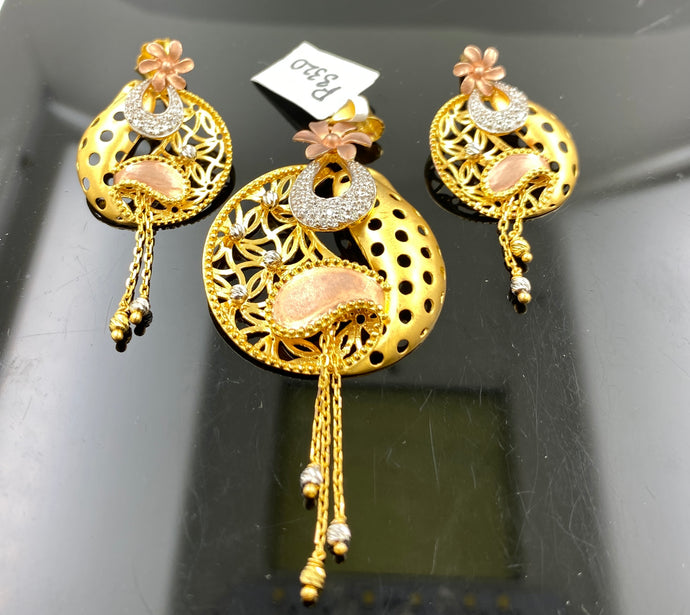 22k Pendant Set Solid Gold Ladies Unique Floral Style with Signity Stones P3320 - Royal Dubai Jewellers