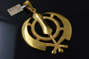 22k Pendant Solid Gold Elegant Religious Sikh Khanda Design P3079 - Royal Dubai Jewellers