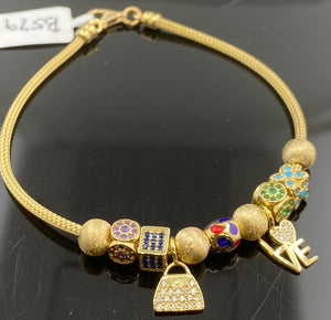 18K Bracelet Solid Gold Ladies Designer Dangling Charms with Stones B579 - Royal Dubai Jewellers