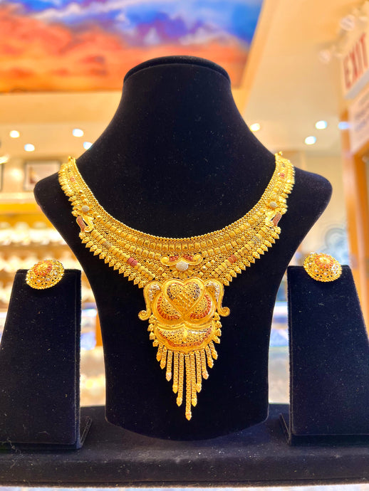 22k Sold Gold Elegant Ladies Traditional Filigree Necklace Set c1264 - Royal Dubai Jewellers