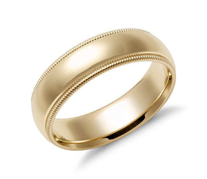 14k Solid Gold Milgrain Comfort Fit Wedding Ring 6mm Custom Size Available - Royal Dubai Jewellers