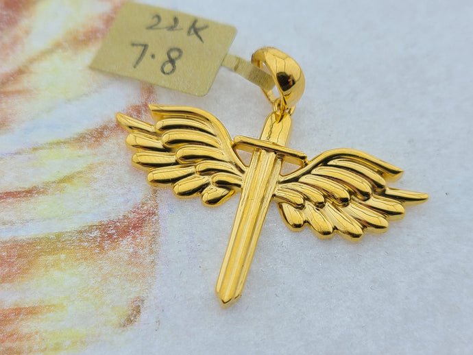 22K Solid Gold Cross Angel Wings Pendant P5422 - Royal Dubai Jewellers