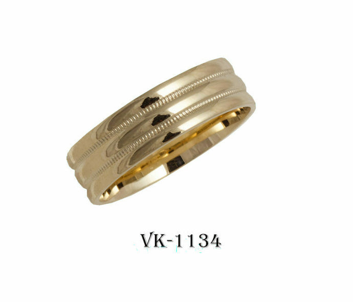 18k Solid Gold Elegant Ladies Modern Disc 3 Finished Flat Band 6mm Ring VK1134v - Royal Dubai Jewellers