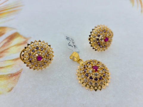 22K Solid Gold Zircon Pendant Set P5146 - Royal Dubai Jewellers