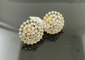 22k Earrings Solid Gold Ladies Stud Floral design with Signity stones E7066 - Royal Dubai Jewellers